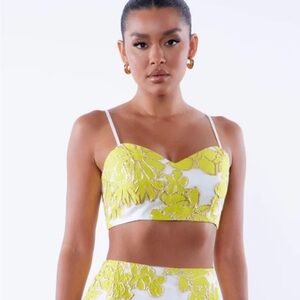 Fashion Nova Poppy Embroidered Yellow Crop Top NWT